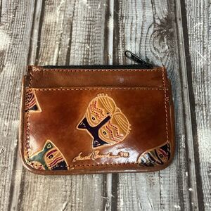 Laurel Burch Leather Hand Tooled Coin Purse Cats 5”x 3.5”